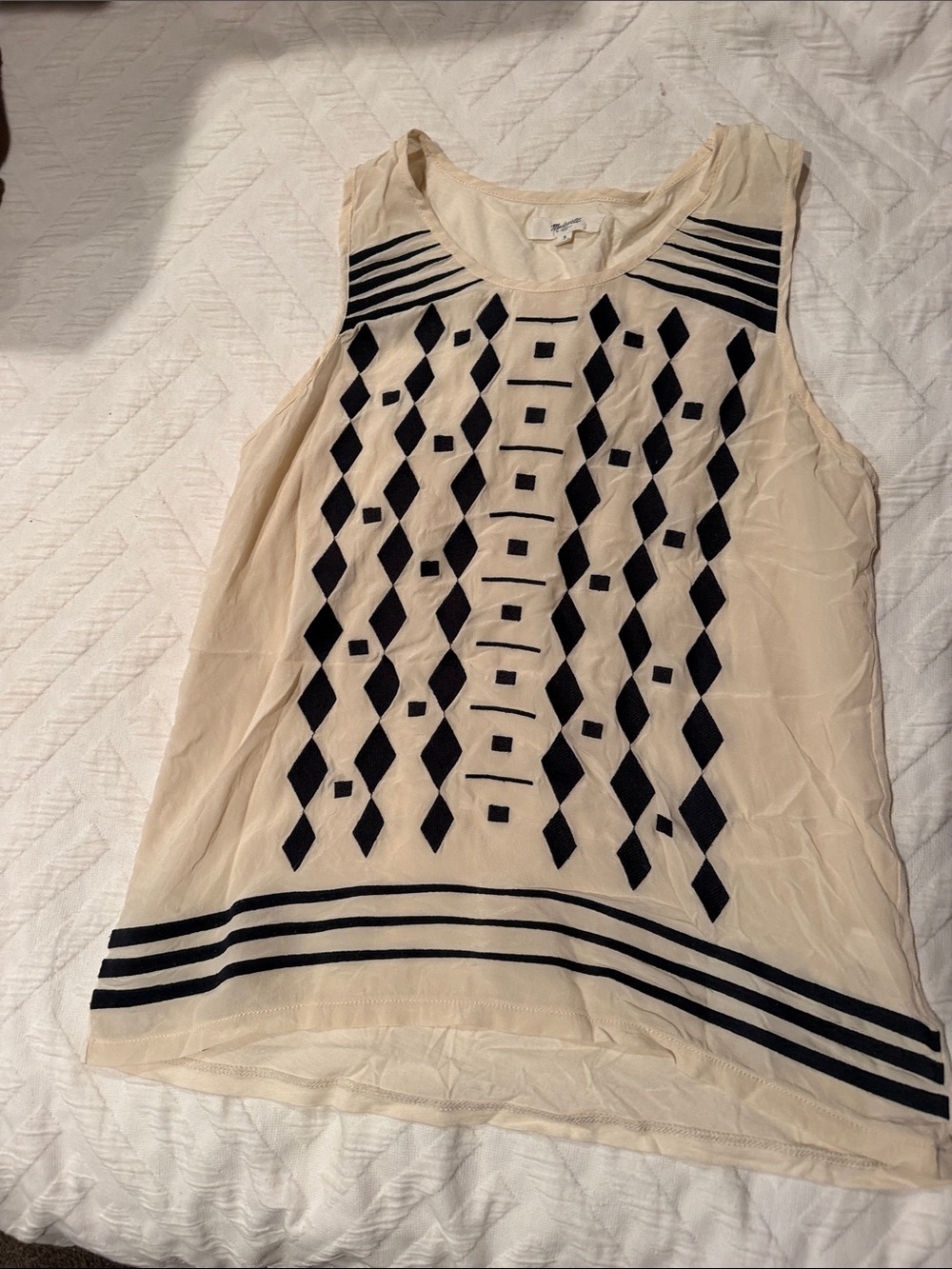 Madewell Cream Tank with Black Geometric Print
